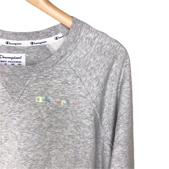 Champion Lifestyle Campus French Terry Sweatshirt Size Medium Gray Pastel Stripe - Picture 3 of 8